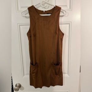 Brown Suede Mini Dress with Front Pockets